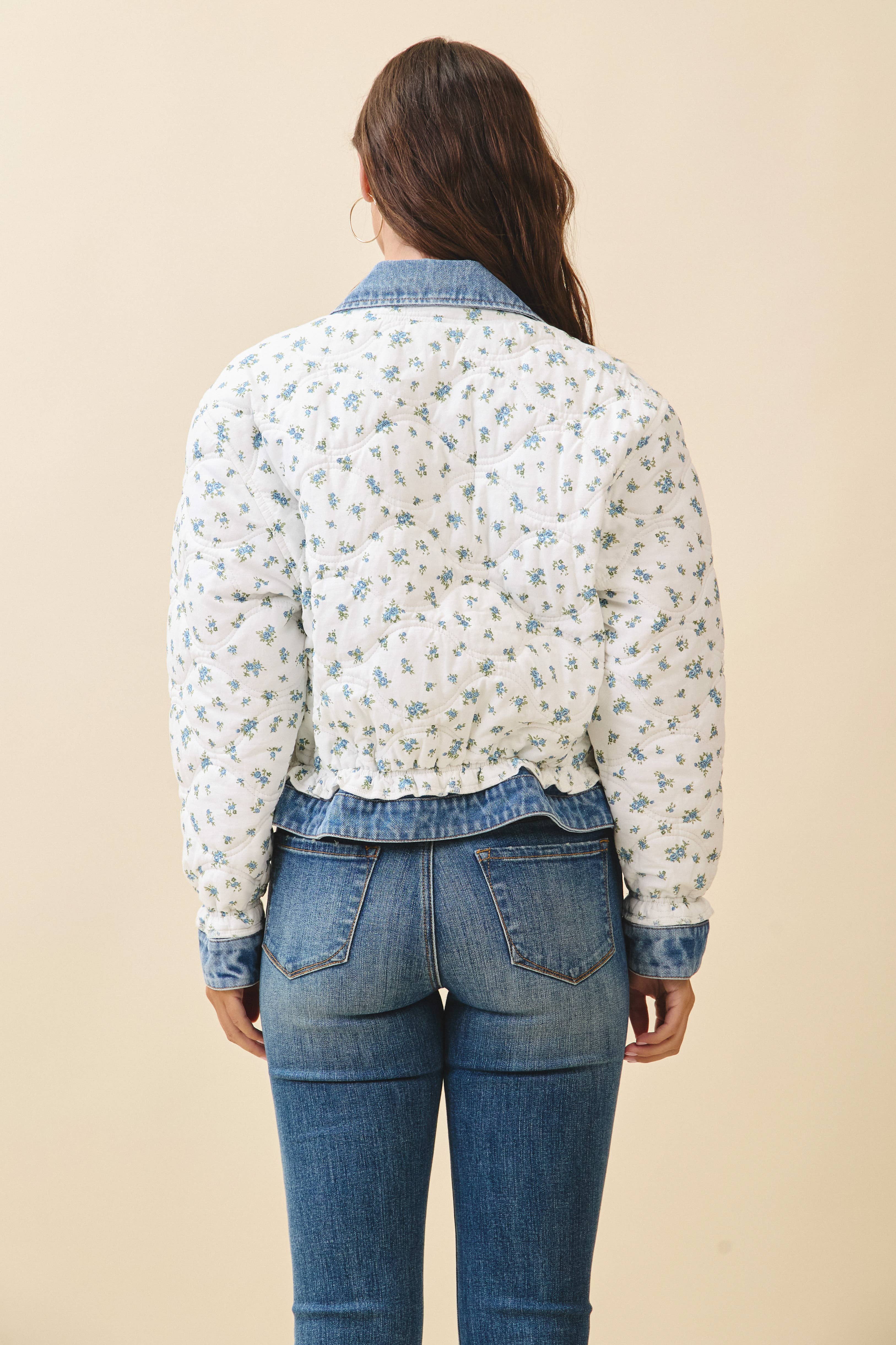 5166GK Floral Quilted Denim Trim Jacket for wholesale on Faire4