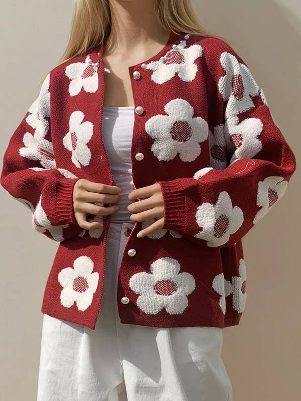 3D FLOWER PATTERNED OVERSIZED CARDIGAN for wholesale by FRECKLE LOS ANGELES