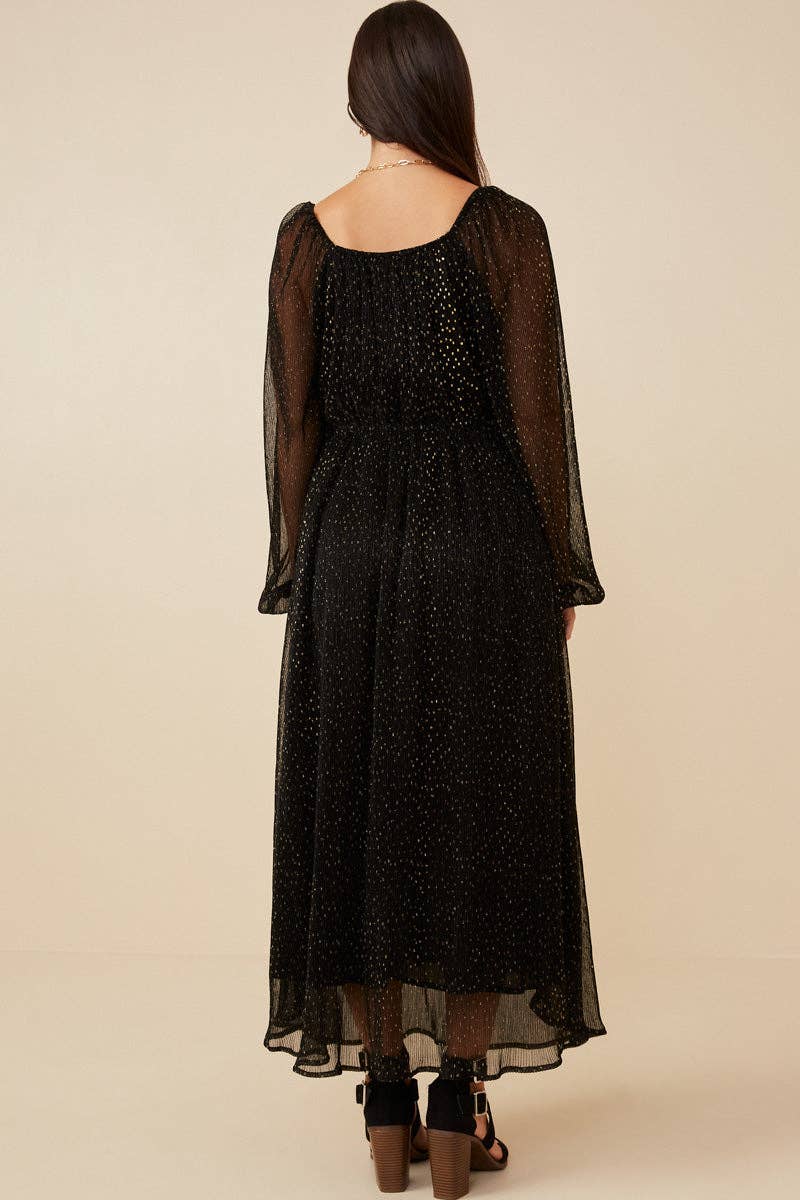 Black Womens Gold Foiled Crinkle Textured Twist Detail Dress for wholesale on Faire4