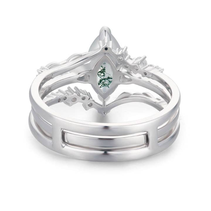 Azura Jewelry – Großhandel Verlobungsringe – Sonoran Sunrise Moss Achat Ringset aus massivem Weißgold4