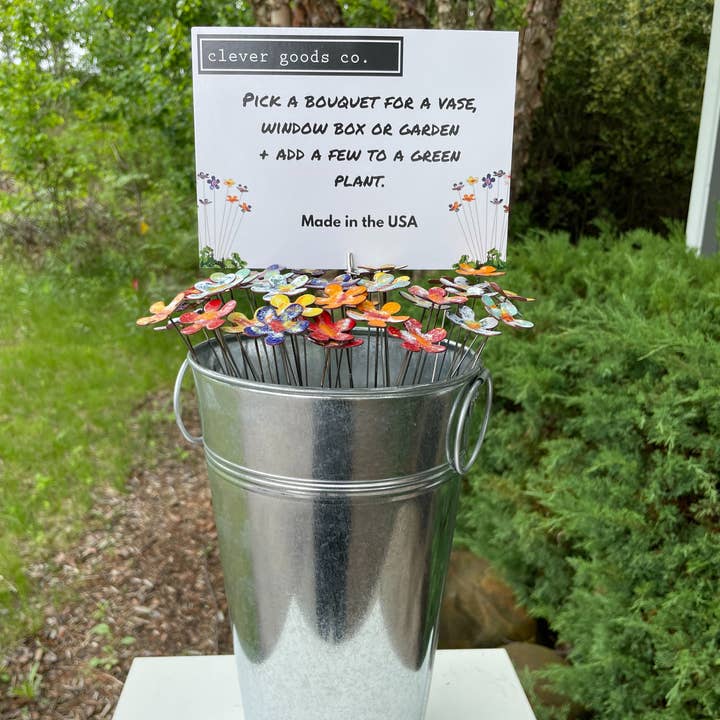 Clever Goods by Annabelle Noel Designs - Wholesale Garden/Lawn Stake - Small Copper Enamel Flowers - Display Set with Bucket2