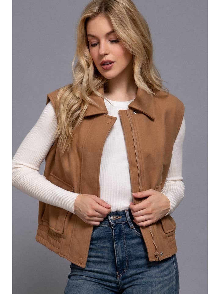 Active Basic | Active USA - Wholesale Outerwear Vest - Women's - Notched Collar Soft Felt Zip Up Vest10