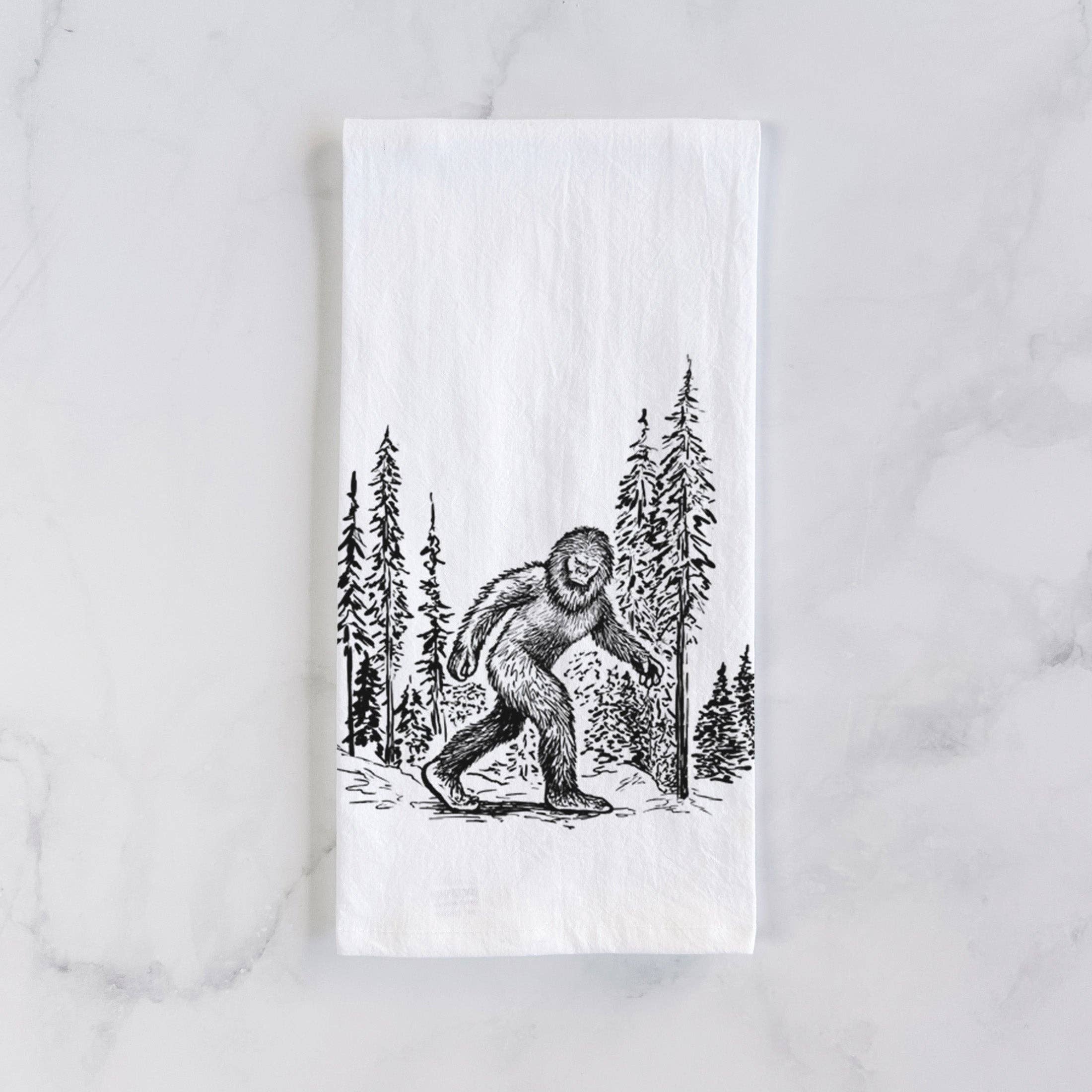 Because Tees - Wholesale Tea Towel - Bigfoot in the Woods Tea Towel1