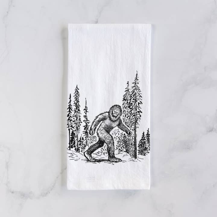 Because Tees - Wholesale Tea Towel - Bigfoot in the Woods Tea Towel1