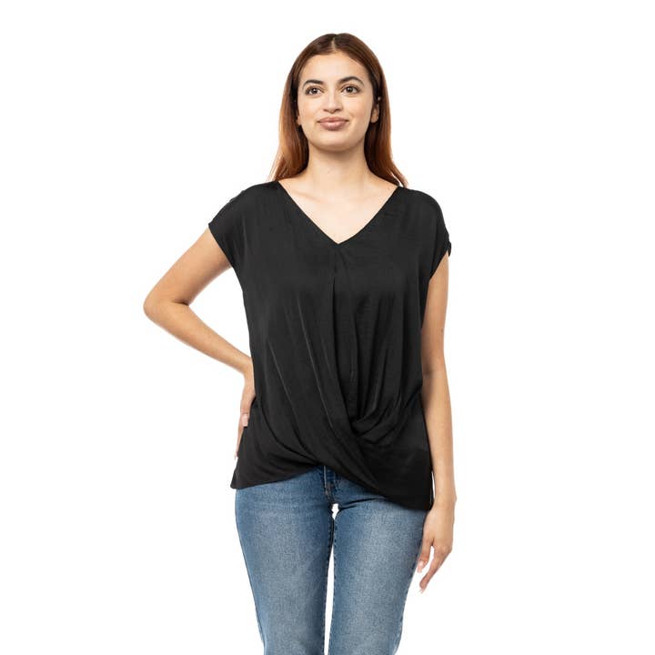 Drop Shoulder Front Twist Blouse for wholesale by Naked Zebra Rack