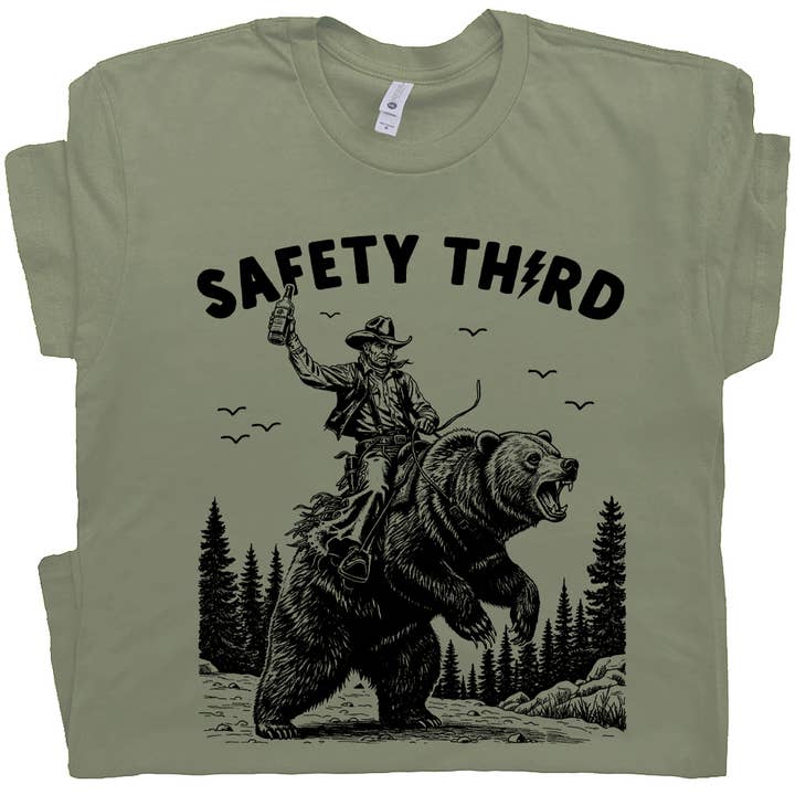 Safety Third T Shirt Funny Shirts Grizzly Bear Graphic Tee for wholesale by Shirtmandude Co