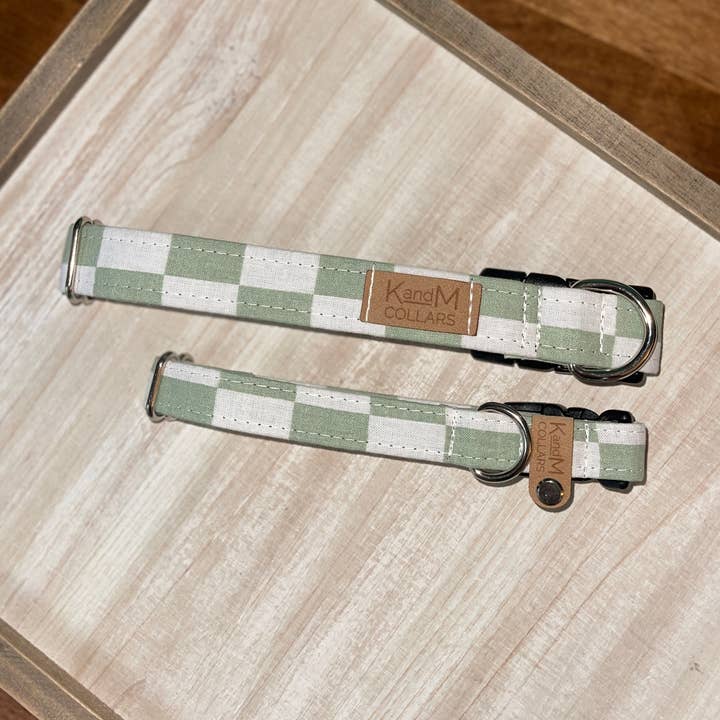 K and M Collars - Vendita all'ingrosso Collare - Cani - Collare per cani a quadretti verde e bianco, K and M Collars, Salvia0