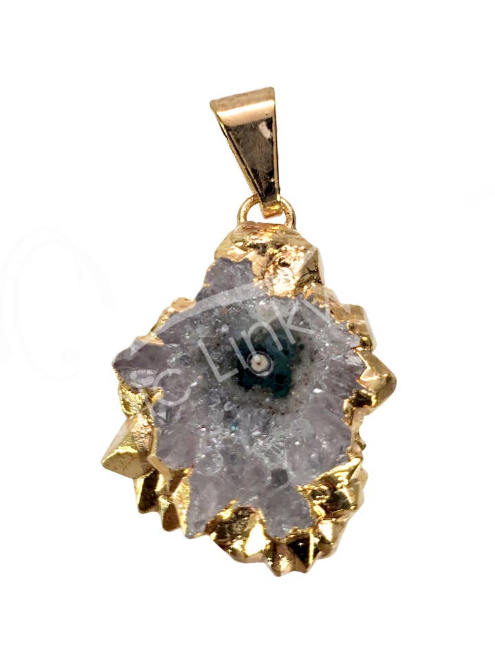 (PC)PENDANT - AMETHYST, STALACTITE GOLD FULL PLATED 1" for wholesale by Oceanic Linkways Inc