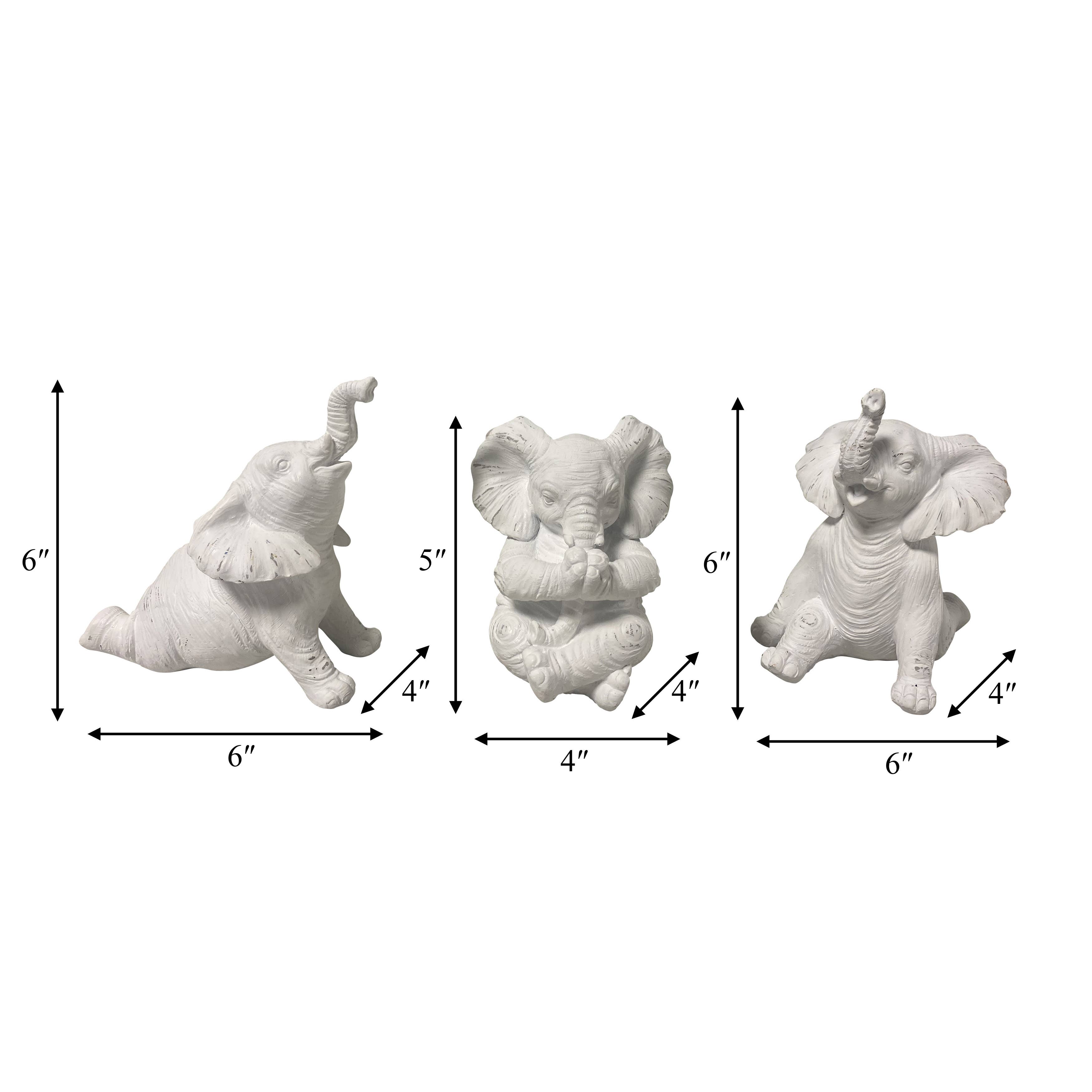 Sagebrook Home - Wholesale Decorative Figurine - Resin Stone Look Yoga Elephant Figurines Set - White, 6 in.2