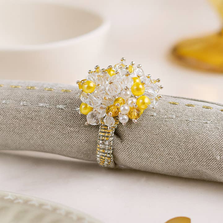 Yellow-Clear Flower Napkin Holder Ring for wholesale by Fennco Styles