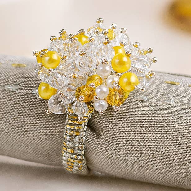 Yellow-Clear Flower Napkin Holder for wholesale by Fennco Styles