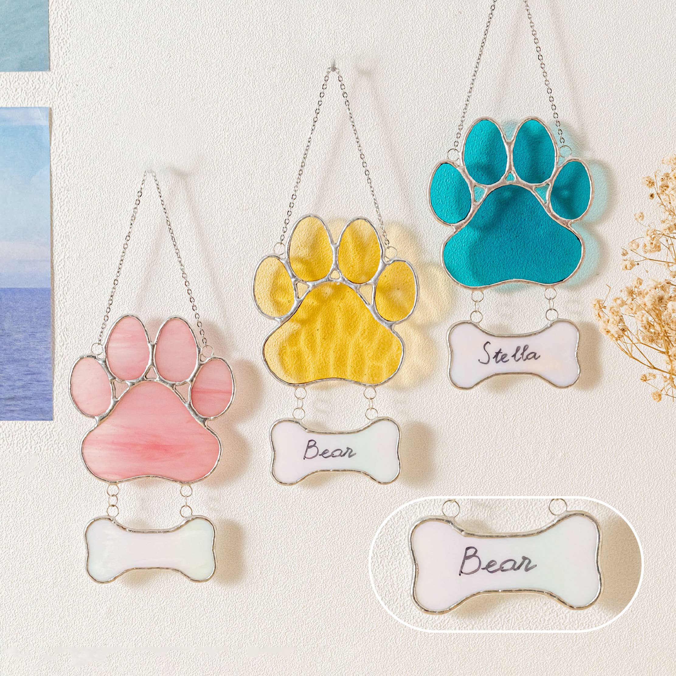 MondoBellissimo - Vente Attrape-soleil - Attrape-soleil commémoratif patte d'animal en vitrail Q1922