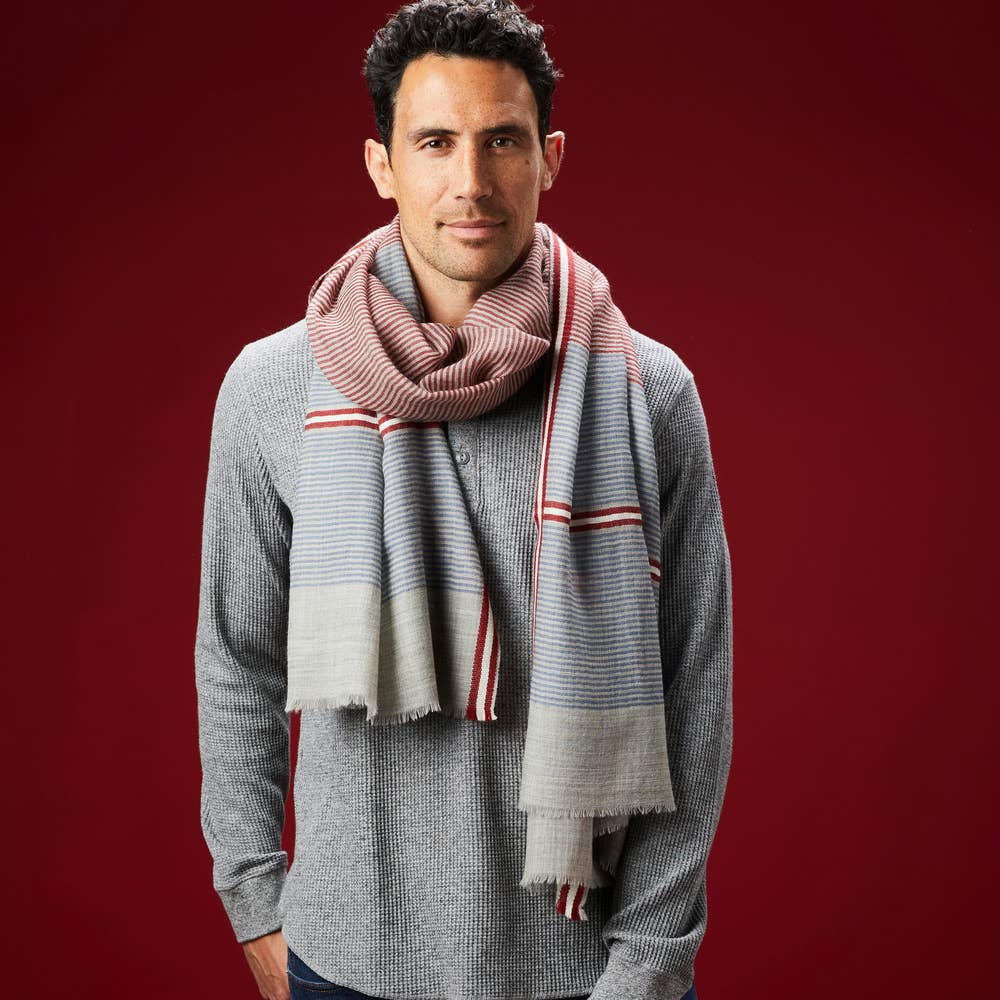 AV08 PARIS - Wholesale Scarf - Men's - MEN'S STRIPED SCARF GREY BLUE RED FINNHAMN – MERINO WOOL6