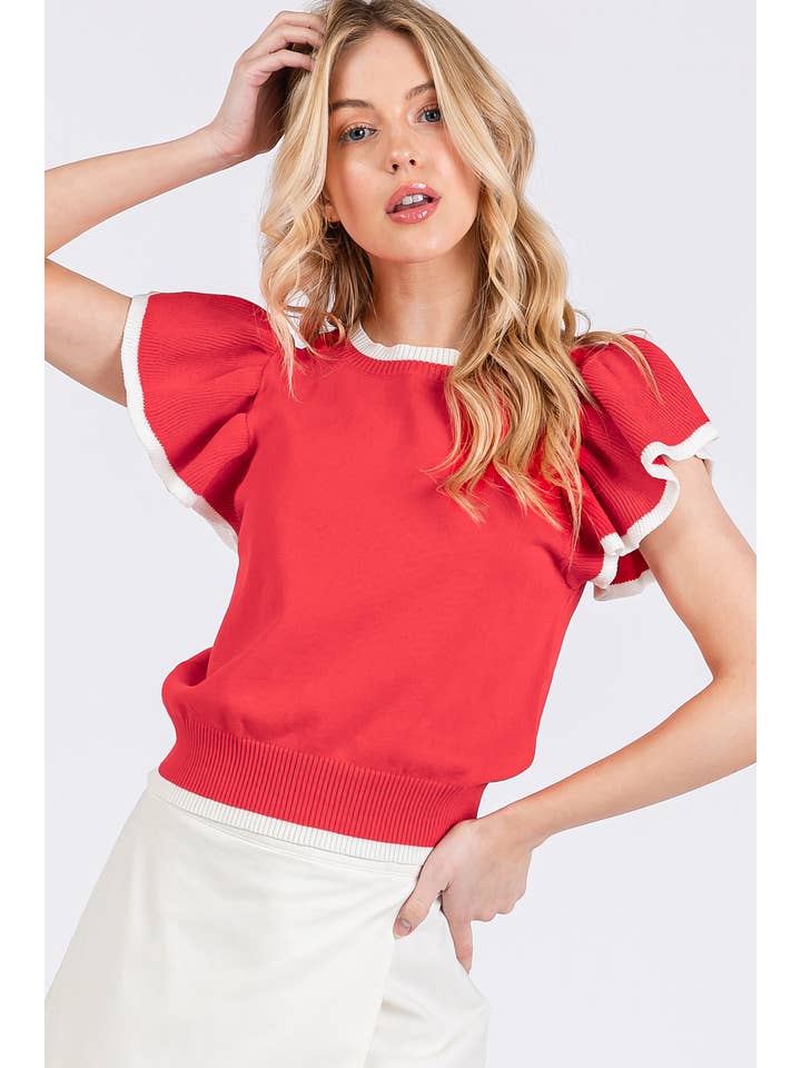 mittoshop - Wholesale Knit Top - Women's - SWEATER KNIT RUFFLE SLEEVE CONTRAST CROP TOP12