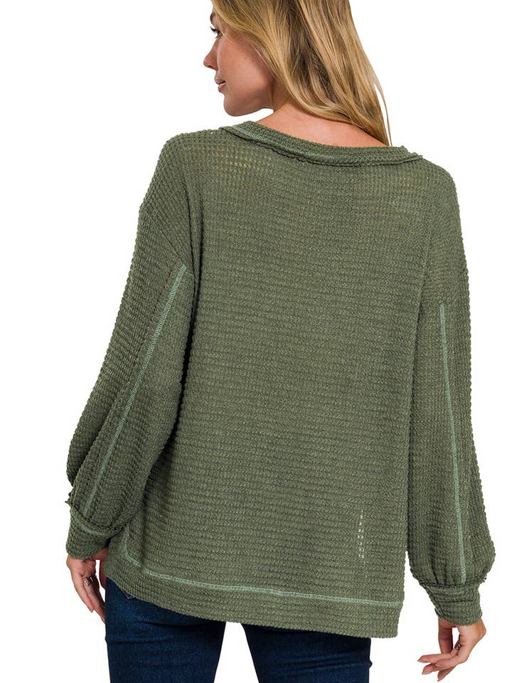 42POPS - Wholesale Knit Top - Women's - ....SI-26787 Hi Low Exposed Seam Long Sleeve Top