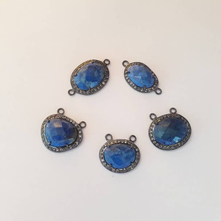 Rishi Jewelry - Wholesale Individual Charm/Pendant - Lapis Lazuli & White Topaz Handmade Connector7