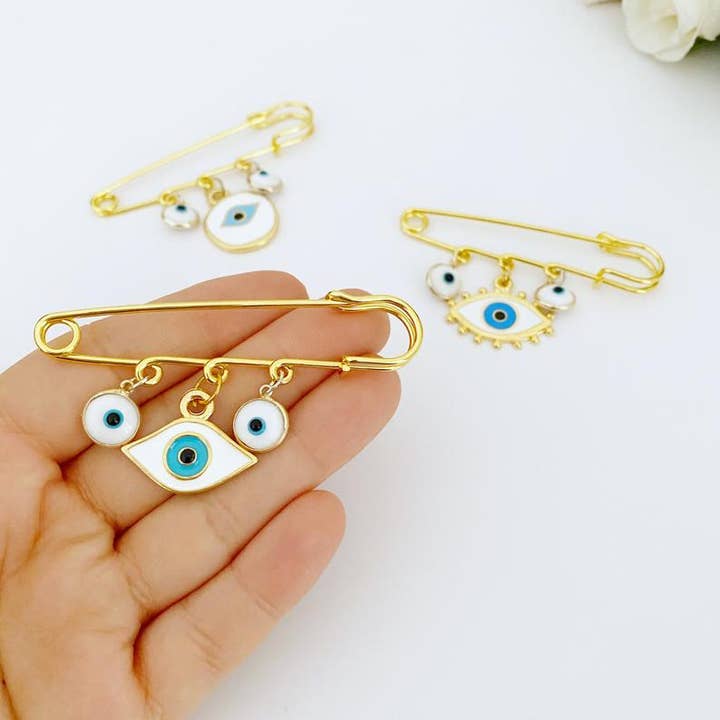 Evileyefavor - Wholesale Brooch - Evil Eye Handmade Safety Pin, Gold Safety Pin for Protection1