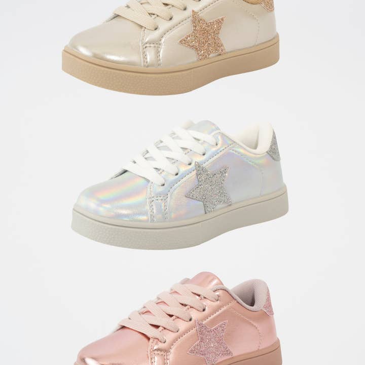 Marie Nicole Clothing - Wholesale Lifestyle Sneakers - Kids - Girls' Holographic Sparkle Star Sneaker - Pink1