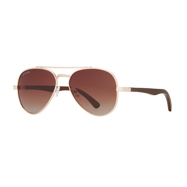 BP10362 - Mav - Matte Gold / Walnut Wood / Brown Polarized for wholesale by Blue Planet Eco-Eyewear
