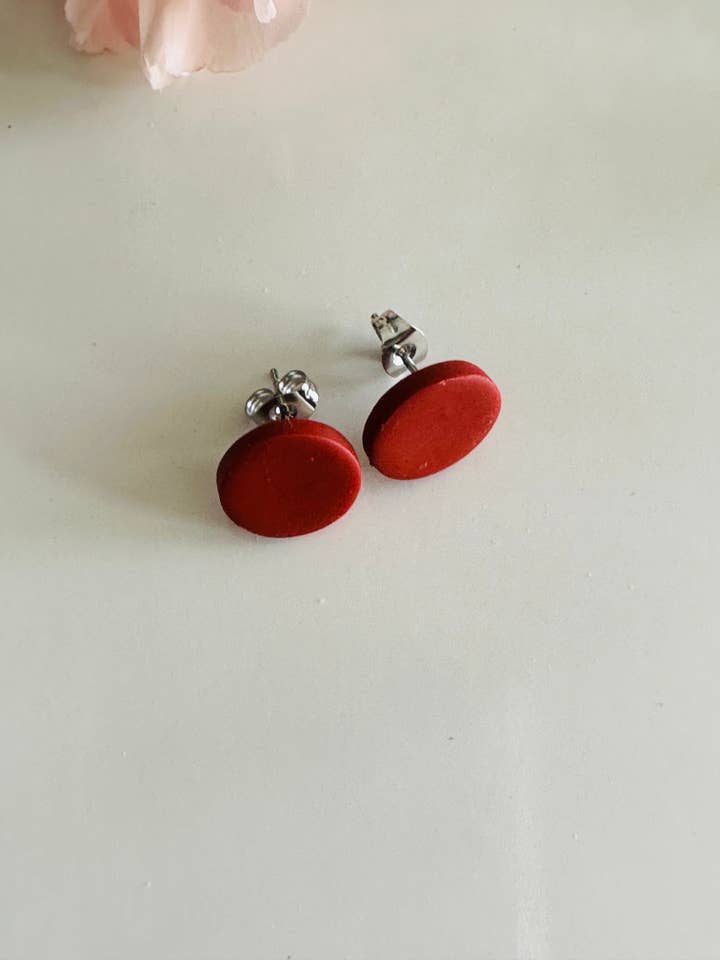 Polymer clay stud, red color, 10mm size for wholesale by BuidesignCo