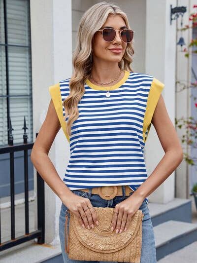 T-shirt com Riscas em Contraste e Gola Redonda por atacado de ClassiQ