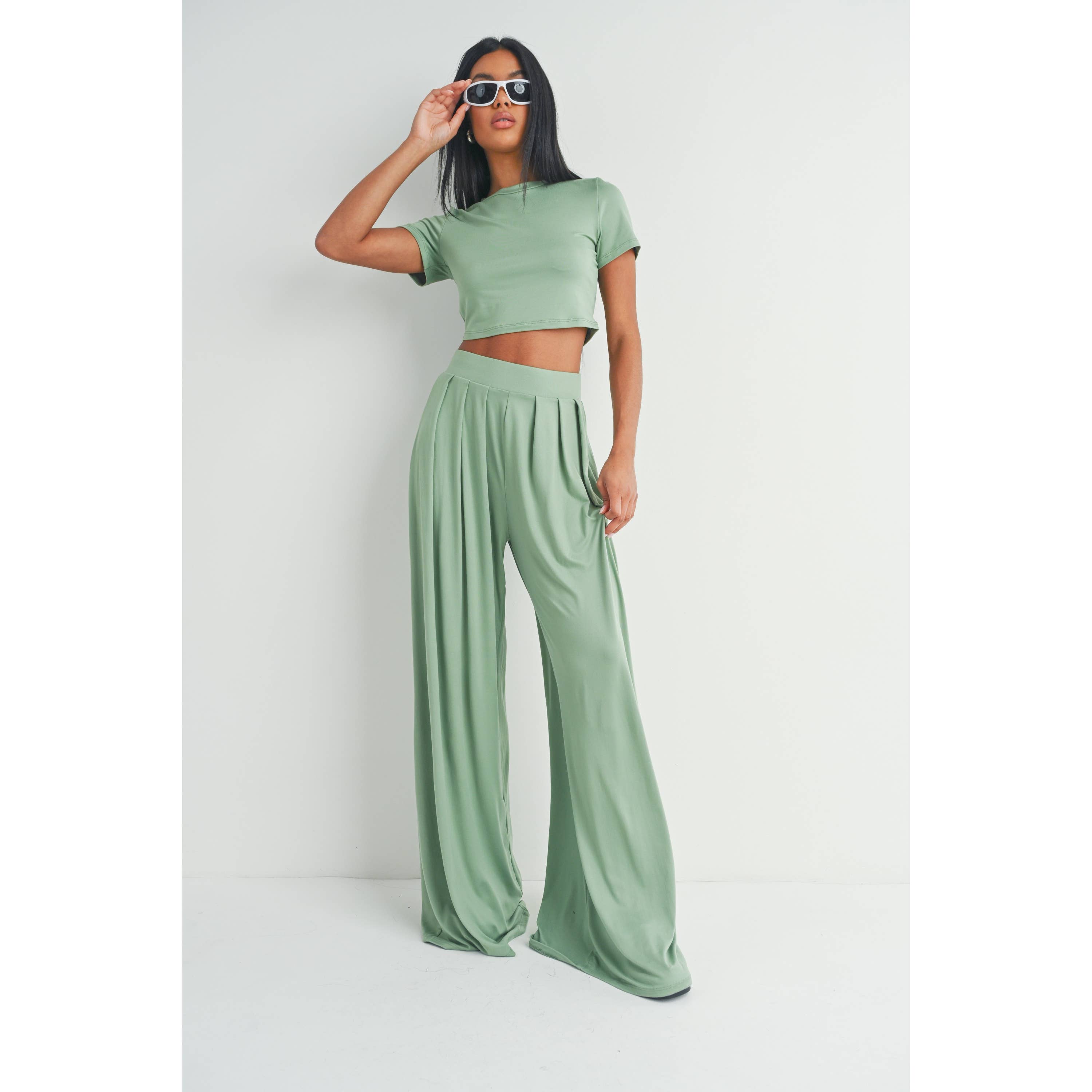 Peace Love Line - Vente Ensemble haut et pantalon (PAS d'intérieur) - Femme - Ensemble haut court et pantalon palazzo à jambes larges11