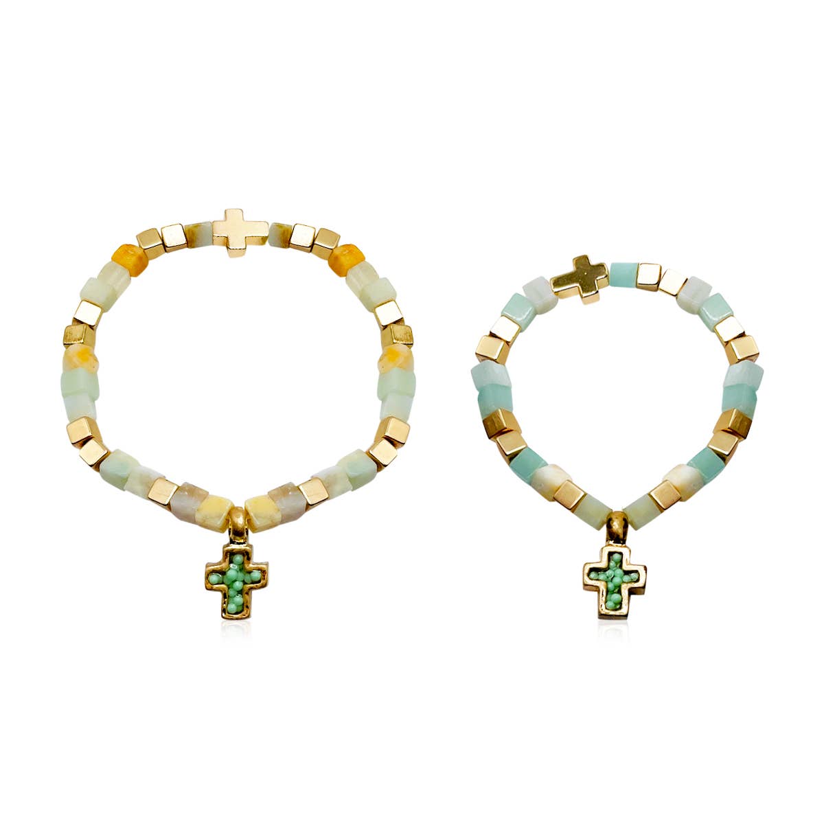 Loven x Mini Momo - Wholesale Beaded Bracelet - Mommy & Me Cross Bracelets Religious Natural Stone Bead Set1