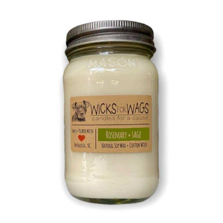 Rosemary + Sage | Large Mason Jar Soy Candle for wholesale by Wicks for Wags
