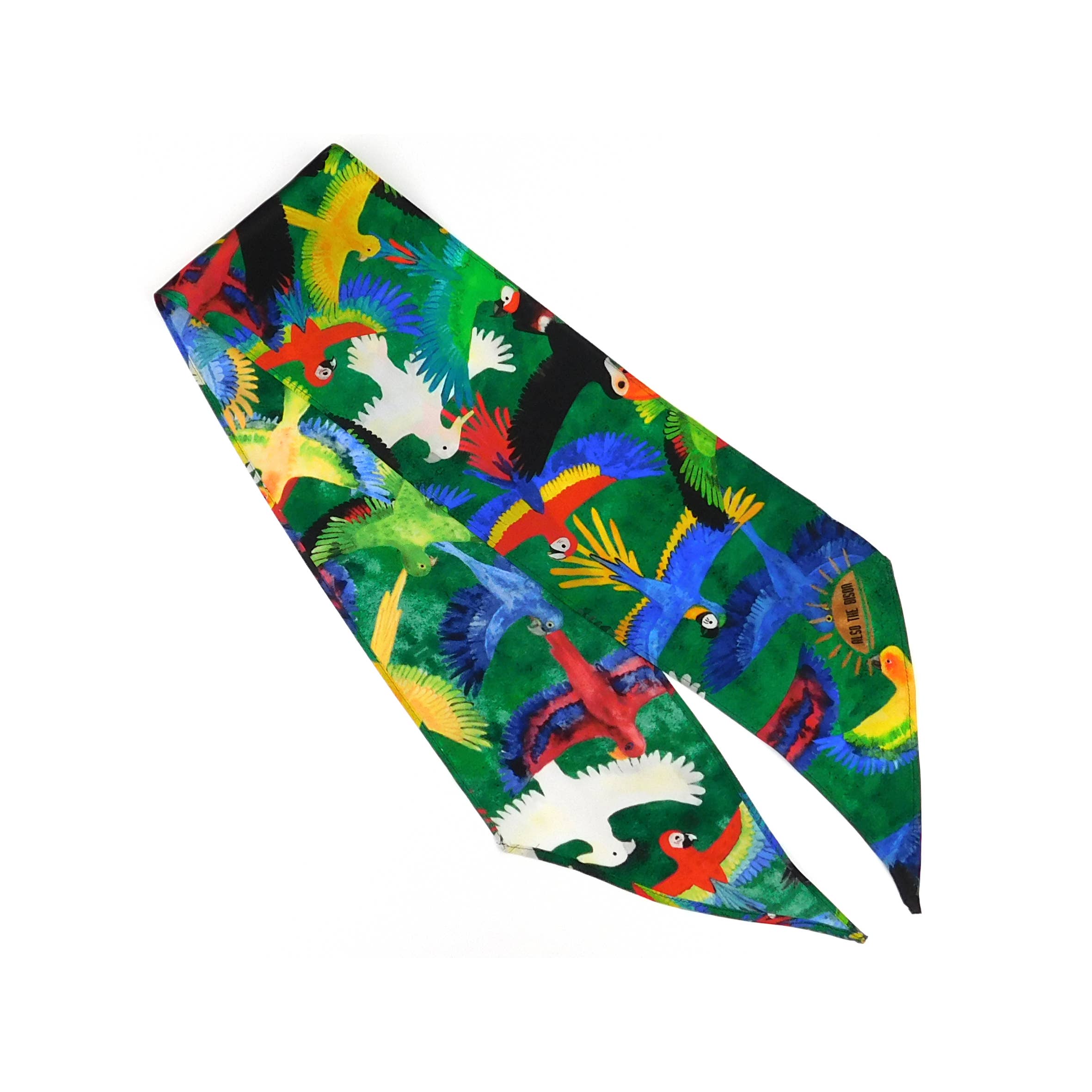 Bison Bindery - Wholesale Head scarf – Women's - Psittacidae Parrot Print Silk Skinny Minnie Hair Scarf