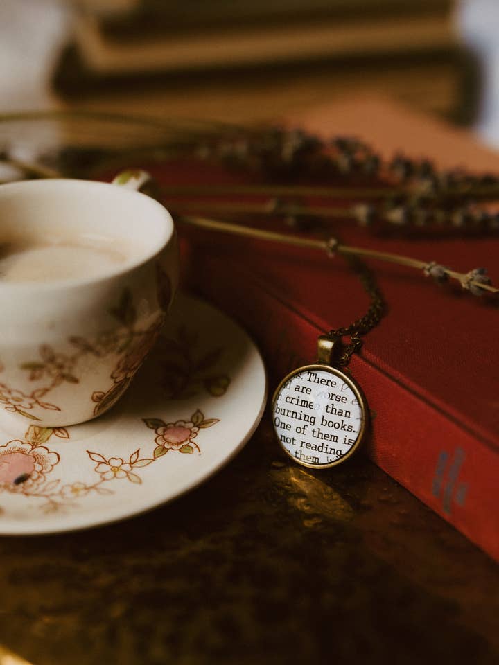 Bookish Necklace | Burning Books for wholesale by The Authored Shop