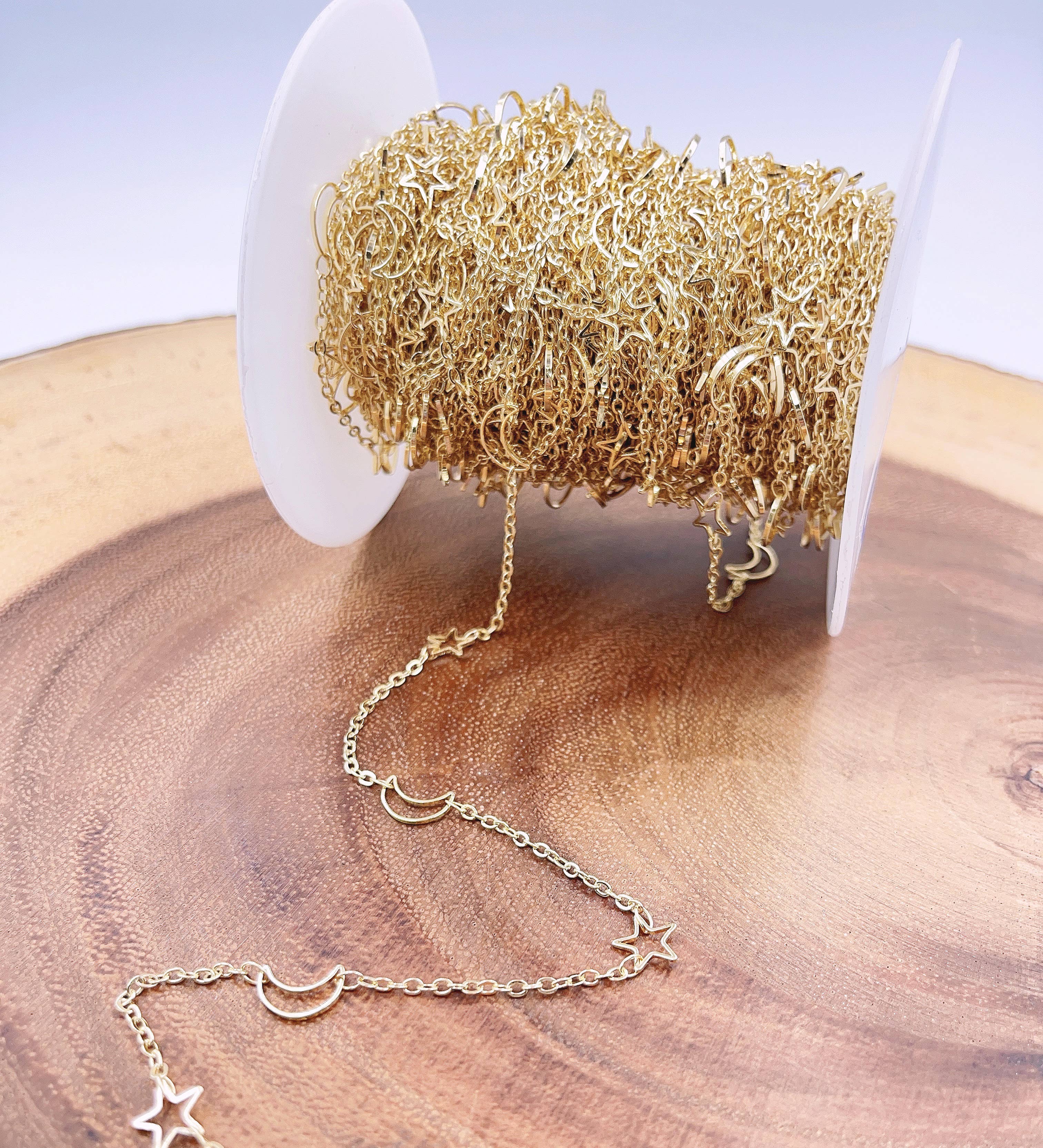 Beads Creation - Wholesale Craft Supplies - Star & Crescent Moon Chain, Gold Filled Chain Jewelry, CH1584