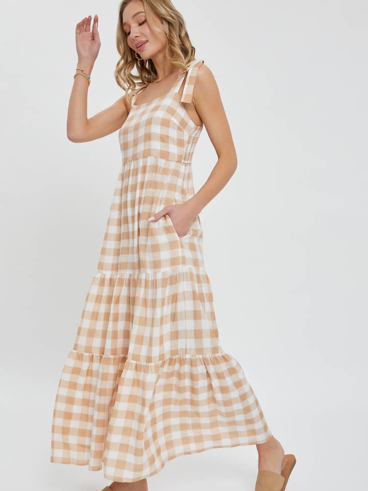 Sweet Lovely by Jen – Vestido - Mulher por atacado – Vestido maxi xadrez com camadas e alças19