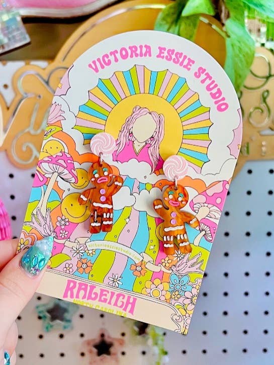 Gumdrop Buttons Gingerbread Man Earrings for wholesale by Victoria Essie Studio