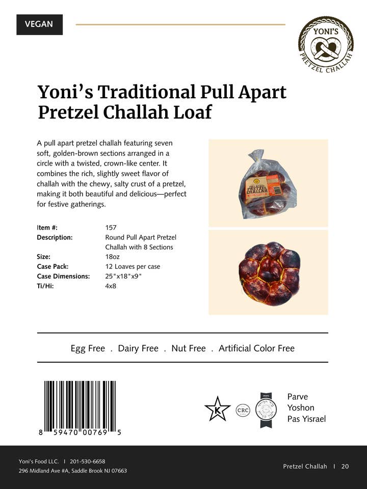 Yoni's Traditional Pull Apart Pretzel Challah Loaf for wholesale by Yoni's Pretzel Challah