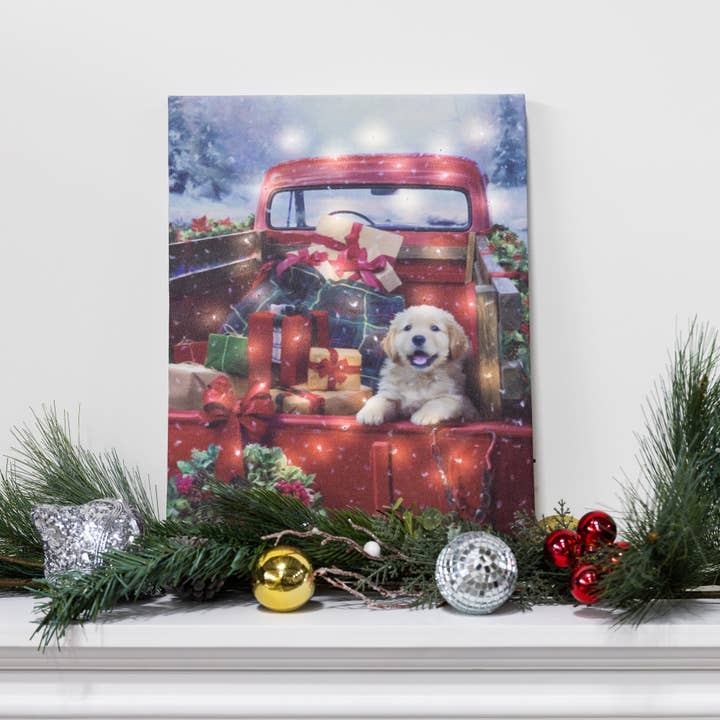 LumaBase - Wholesale Christmas Wall Art - Battery Operated Lighted Wall Art - Christmas Puppy