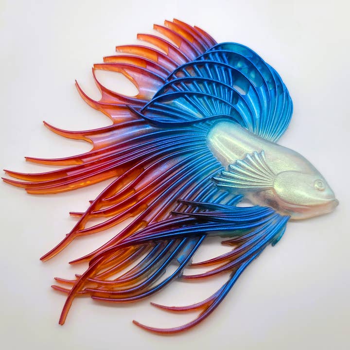 JEMS of the Sea - Wholesale Wall Accent - 6" Resin Betta Fish Wall Art - Holographic Color Shift4