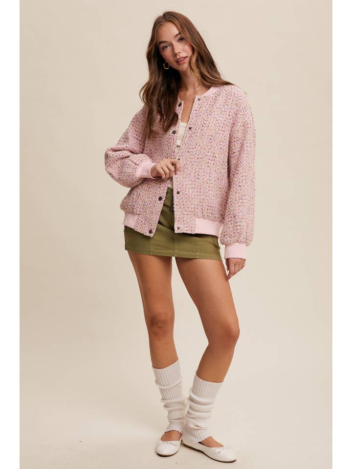 Listicle - Wholesale Bomber Jacket - Women's - Sequin Tweed Bomber Jacket LJ023820