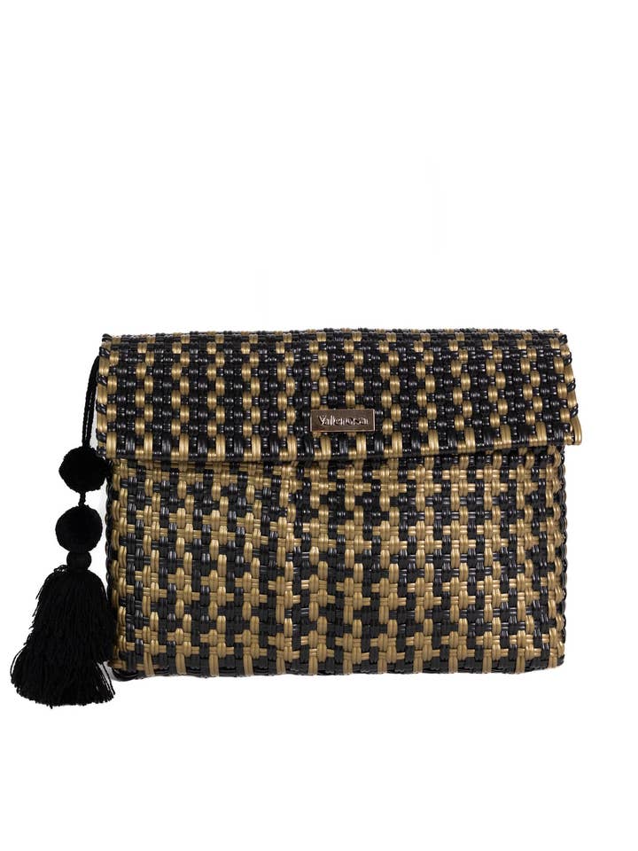 Black and Gold Houndstooth Clutch for wholesale by Valerosa