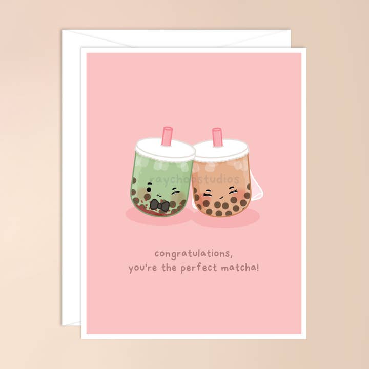 Congratulations, You're the Perfect Matcha Wedding Card for wholesale by Raychoo Studios Inc.