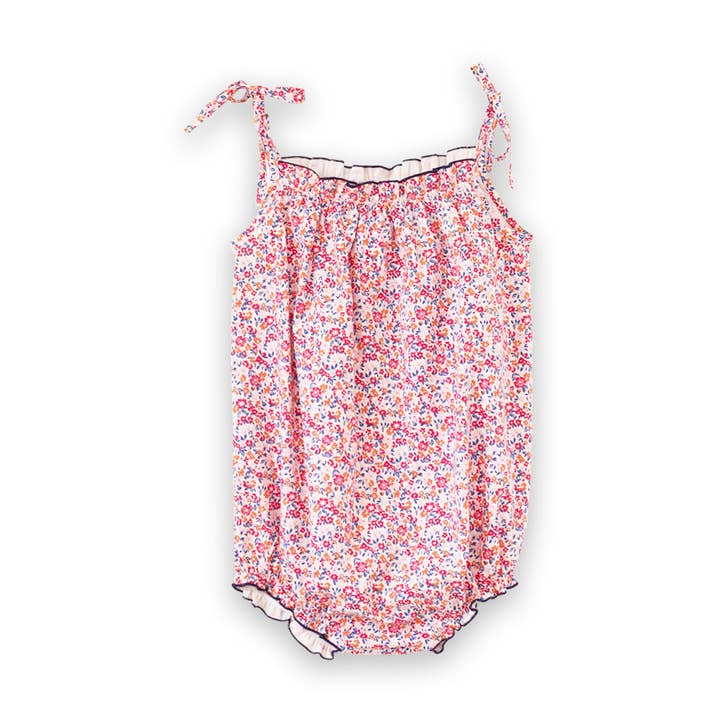 Baby Romper med smocket hals | Rød og blå blomster for engroshandel hos Beet World