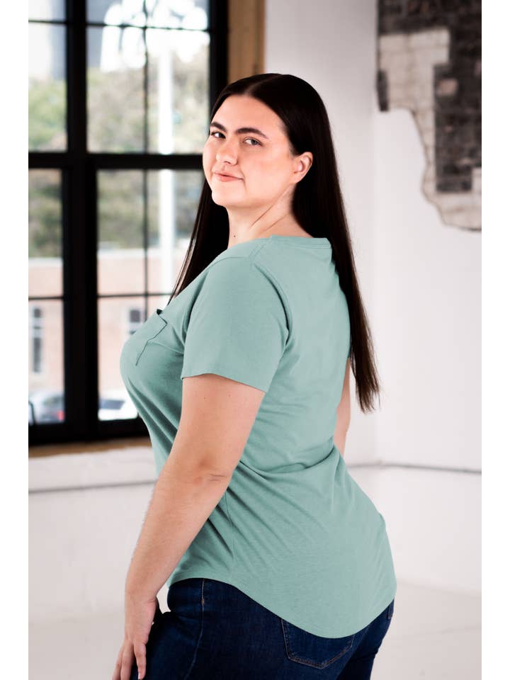 GOEX Apparel - Wholesale T-Shirt - Women's - Ladies Drop Hem V-Neck Pocket Tee6