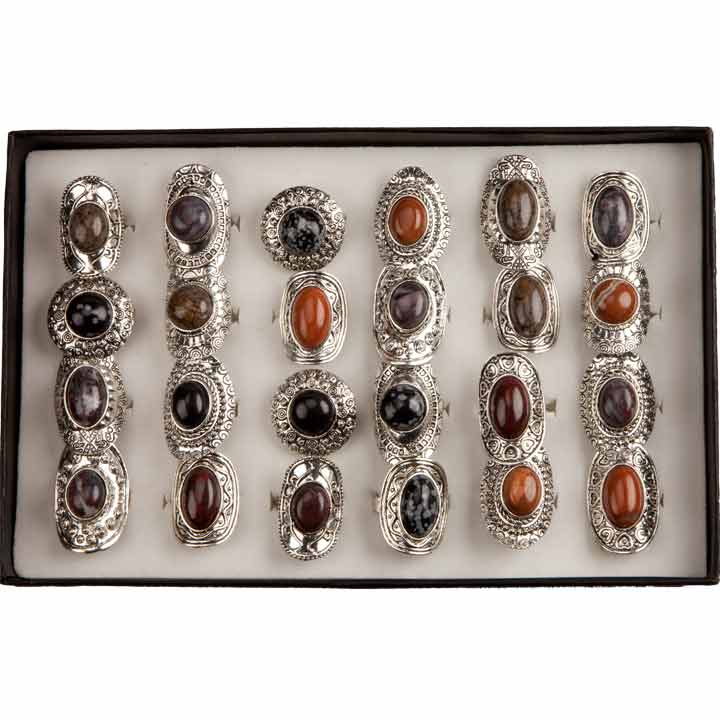 EHAWA - Wholesale Cocktail/Statement Ring - Assortment of natural stone rings 30