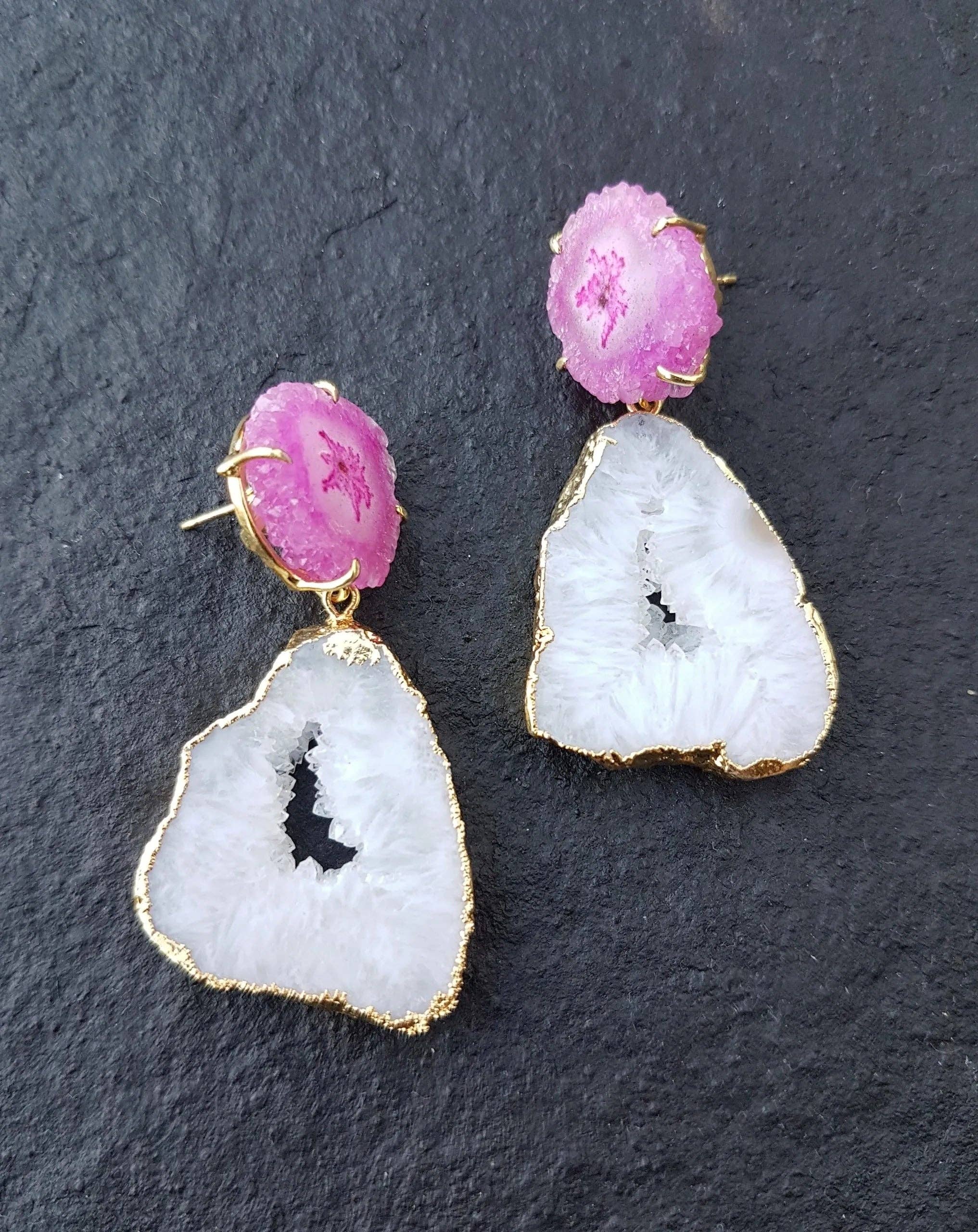 YAA YAA LONDON – wholesale Dangle earrings – YAA YAA LONDON Pink Solar Quartz White Agate 'Summer Love' Earrings1