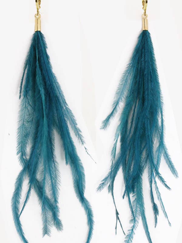 Ostrich Feather Earring Teal for wholesale by Brass Sand