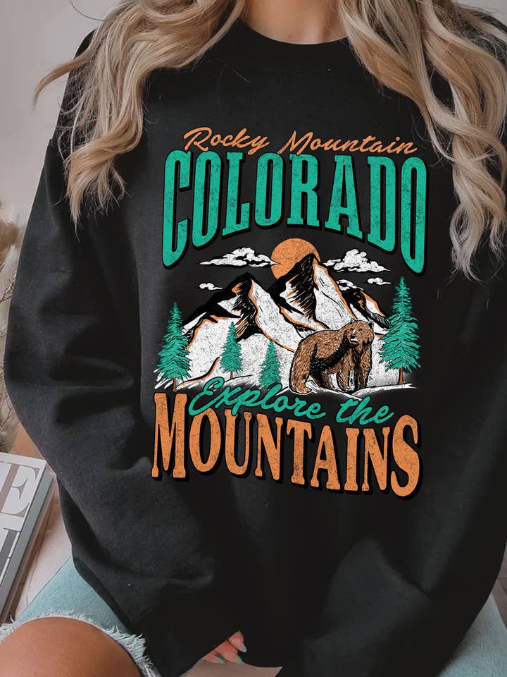 COLORADO ROCKY MOUNTAIN GRAPHIC BRUSHED SWEATSHIRTS for wholesale by Rustee Clothing