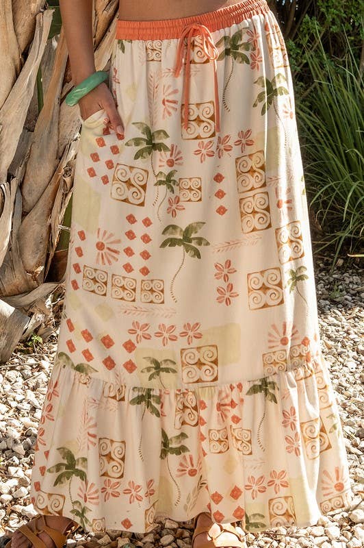 Cream Multi Printed Halter And Skirt Set for wholesale on Faire12