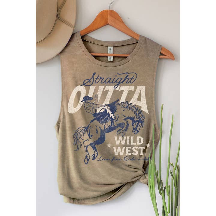 HRTandLUV - Wholesale Tank Top - Women's - STRAIGHT OUTTA WILD WEST GRAPHIC TANK TOP