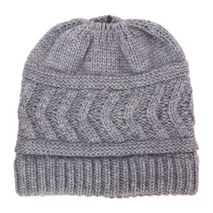 ASSORTED Classic Ponytail Chevron Cable Knitted Beanie for wholesale on Faire8