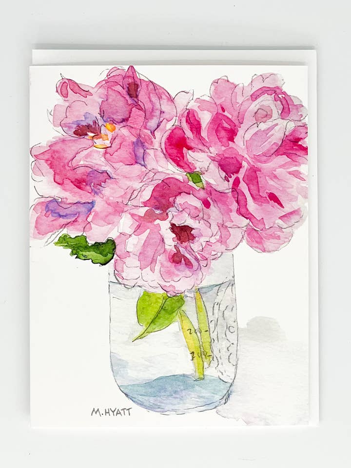 Tarjeta de felicitación con obra de arte en acuarela de "Peonías" para venta al por mayor de Melissa Hyatt
