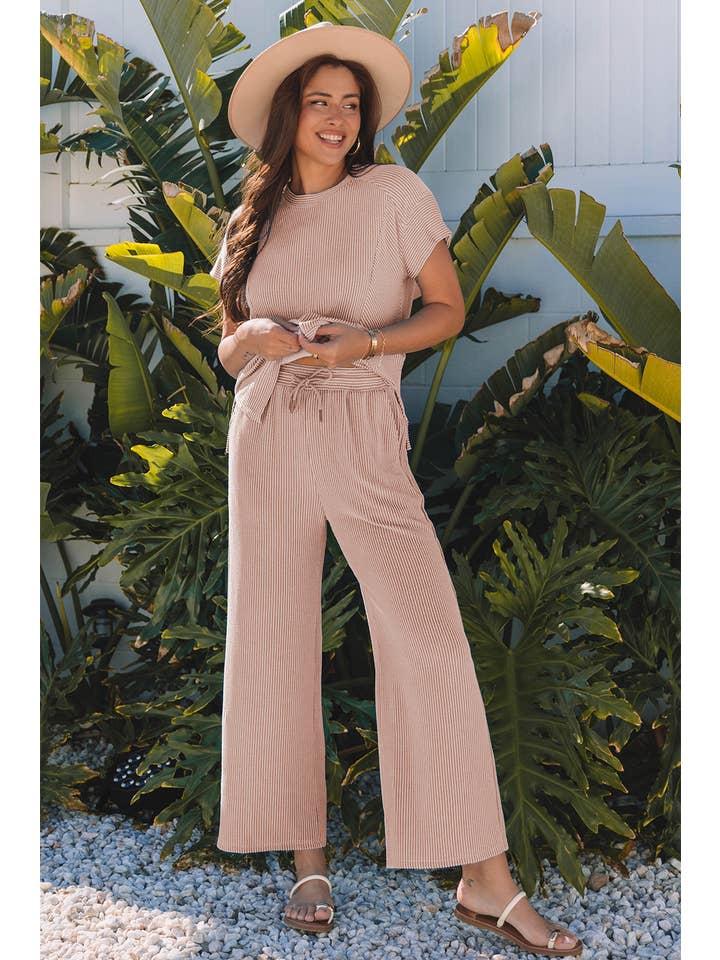 Smoke Gray Corded T-Shirt and Pants Set for wholesale on Faire